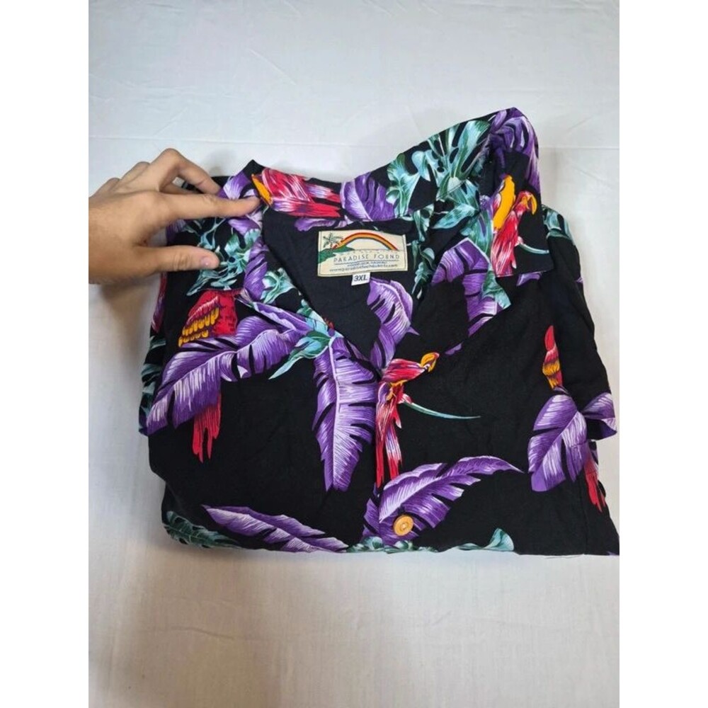 Vintage Paradise Found Shirt Mens 3XL Purple Hawaiian Bird 100% Rayon Magnum PI - Picture 11 of 11